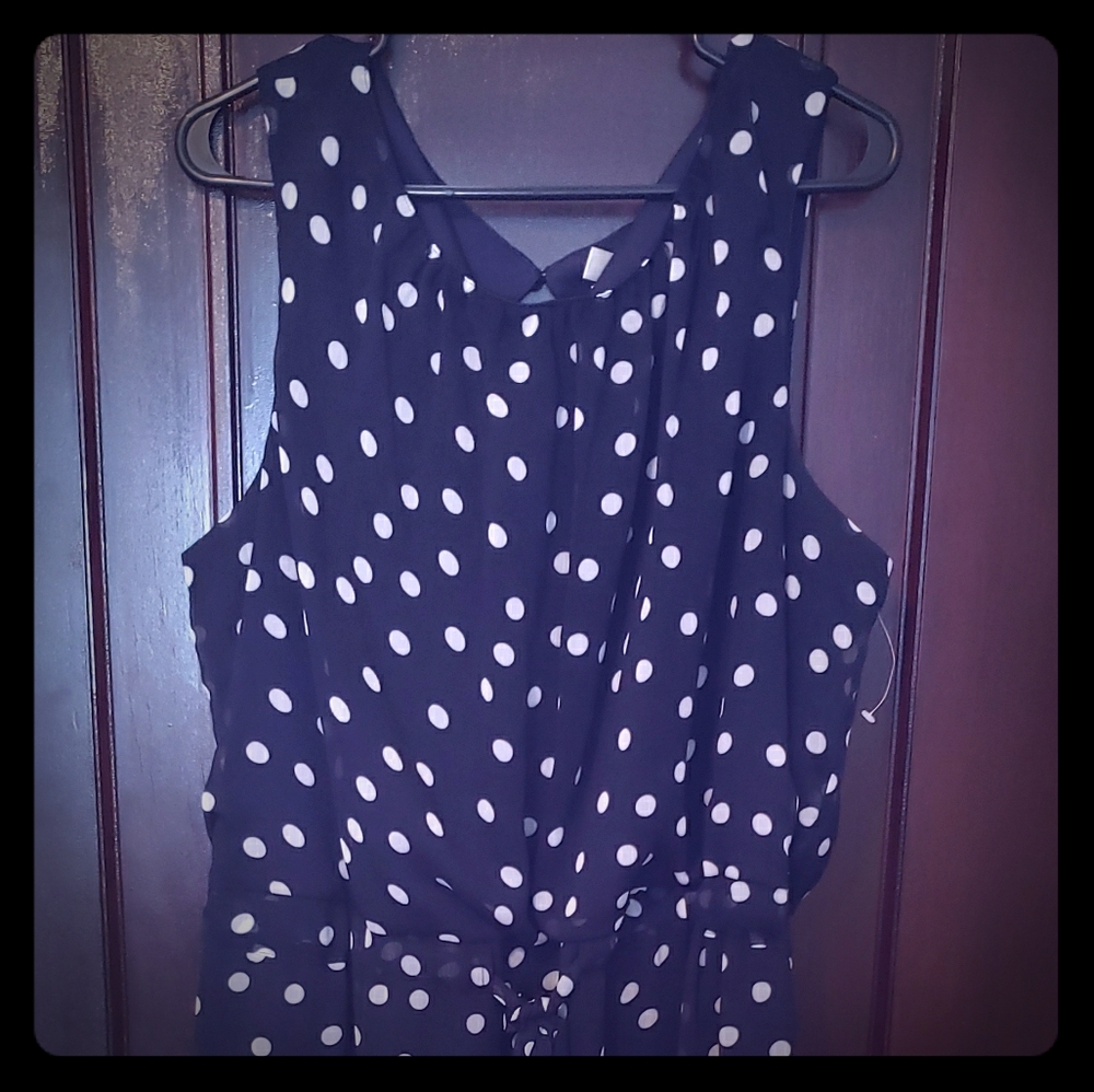 Navy and white polka dot dress